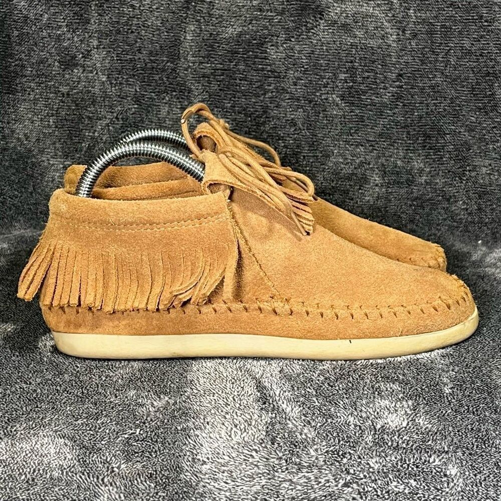 Minnetonka Womens 457 Venice Ankle Brown Suede Fringe Boots Moccasin Size 7